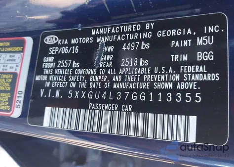 2016 Kia Optima Ex z USA, uszkodzony, nr VIN 5XXGU4L37GG113355